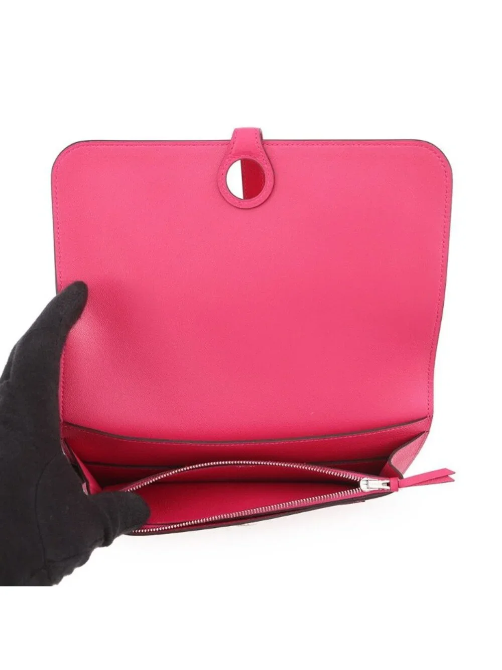 Hermes Wallet Dogon GM Duo Rose Mexico Lacca Silver Togo